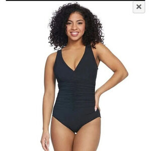 Contours Solitaire V-Neck center Rushing Underwire black One Piece Swimsui…